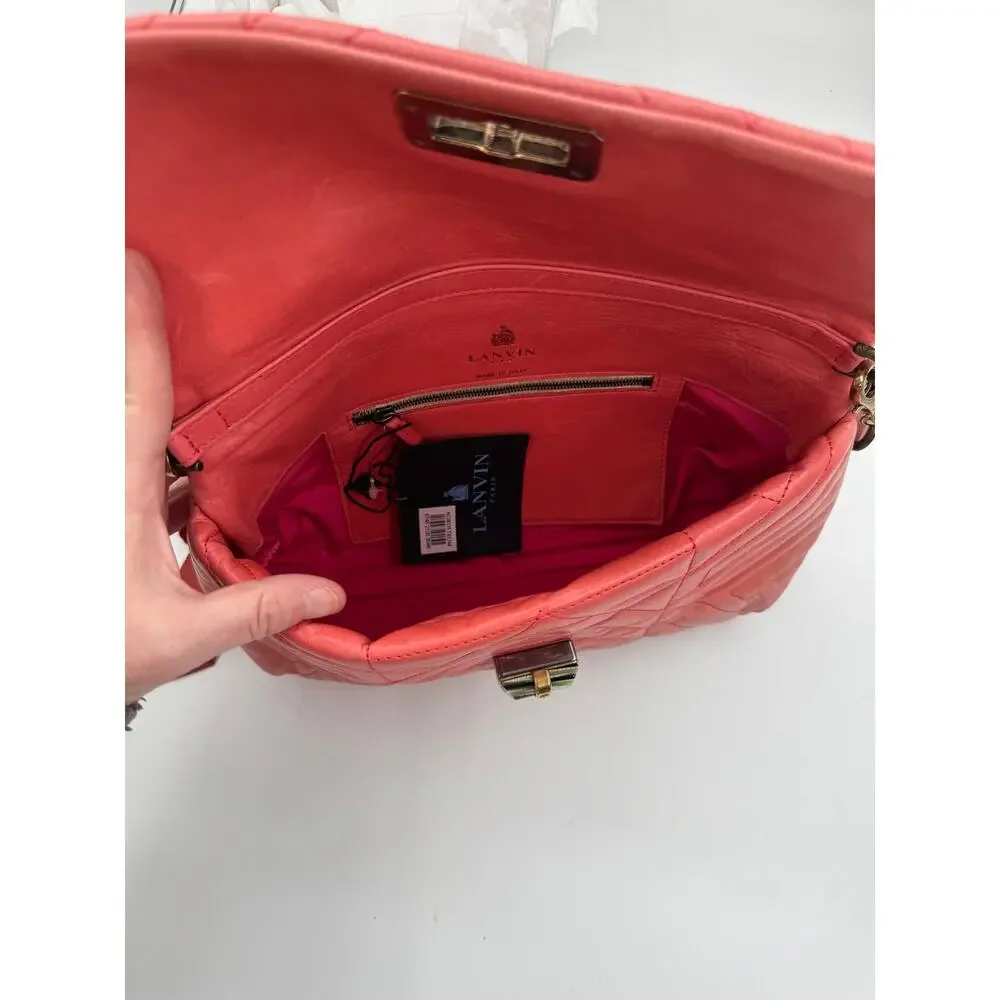 Lanvin Happy GM Pochette Rose Quilted Leather Crossbody Turnlock Bag Large - Picture 5 of 6